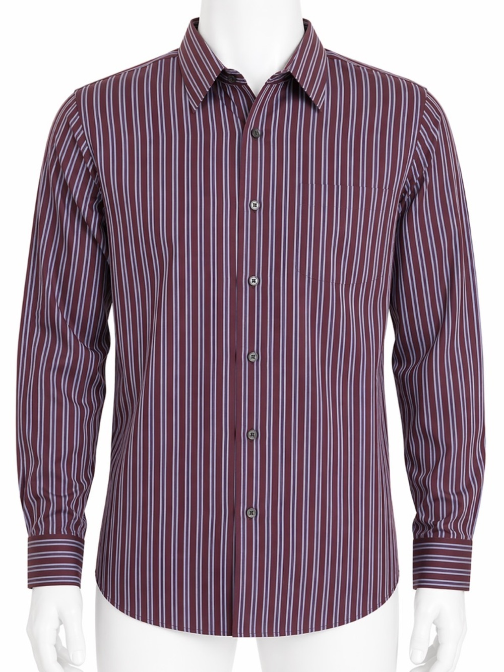 John Ashford Maroon with Light Blue Striped Button Down Shirt Size Large